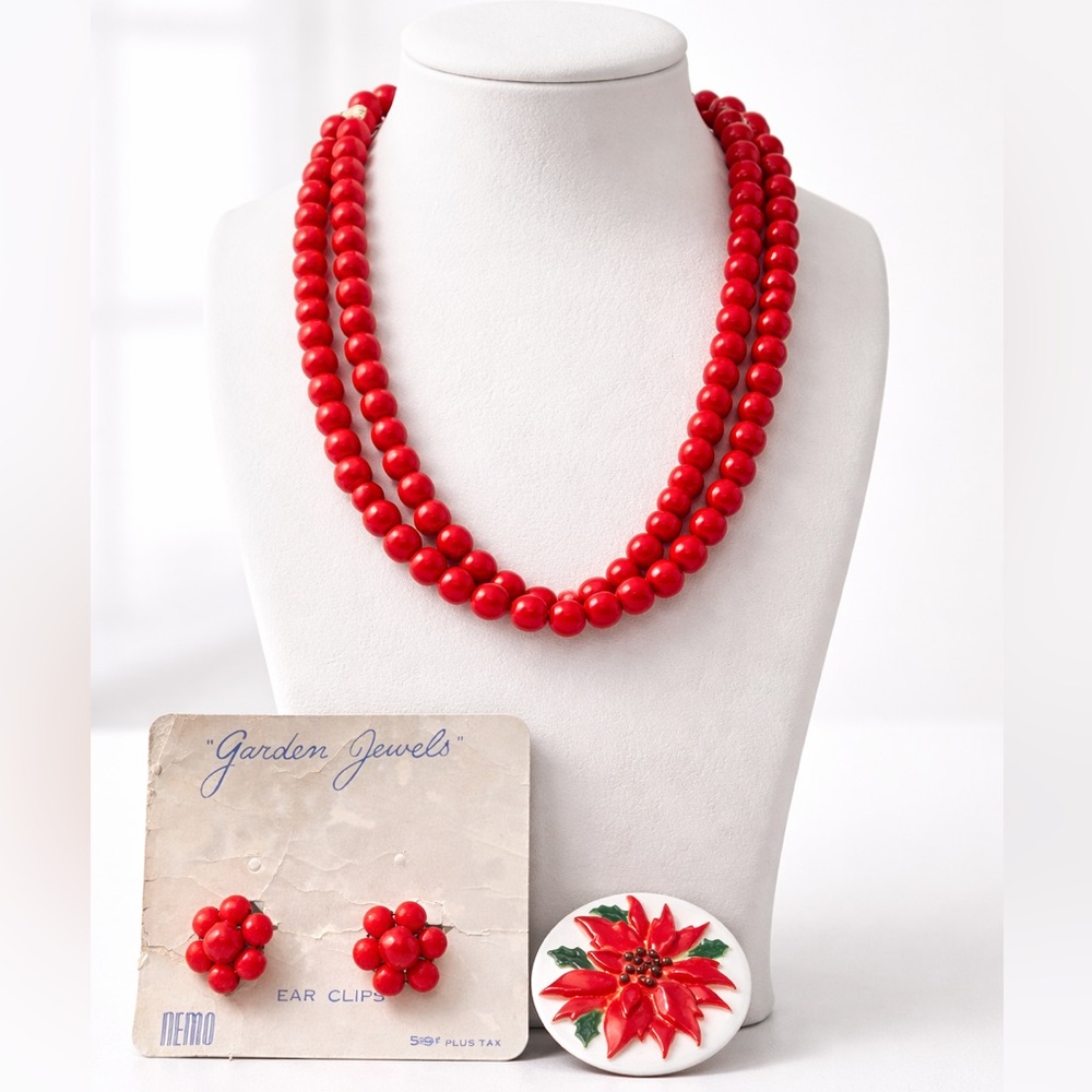 Garden Jewels Vintage Necklace, earring and brooch set